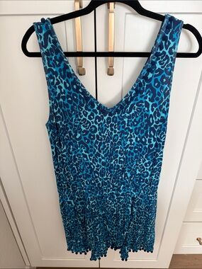 Lilly Pulitzer Teal & Navy Trim Animal-Print Skirted Romper